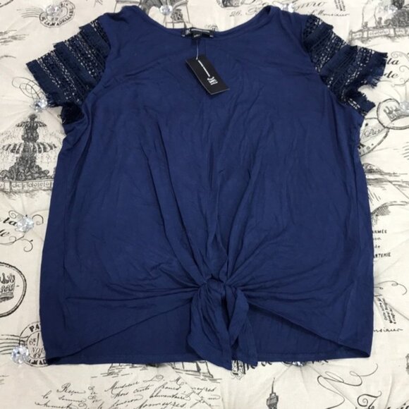 Inc Lace-Sleeve Tie-Front Top - Picture 2 of 5